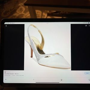 Nine West Kowder White Rhinestone Embellished Slingback Pumps Shoes 7.5